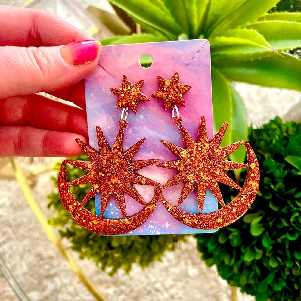 Starburst Sparkle Dangle Earrings - Picture 13 of 13